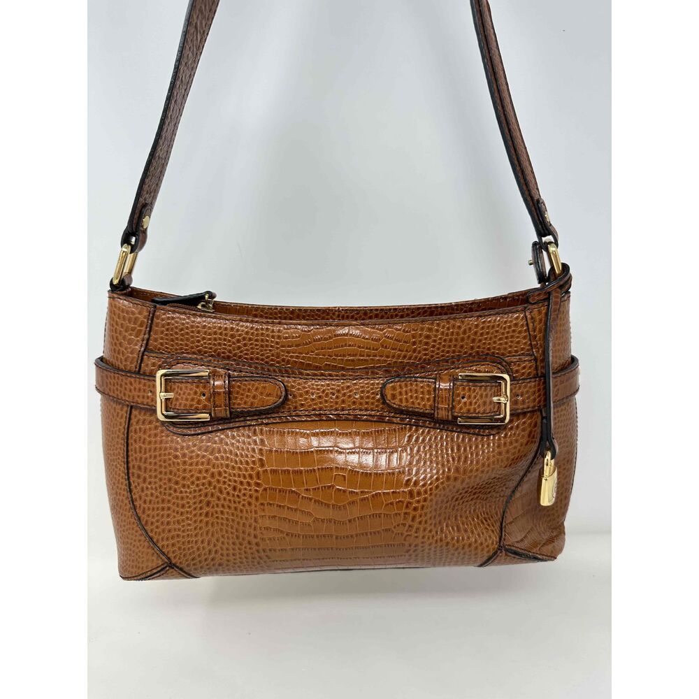 Etienne Aigner Purse Handbag Shoulder Bag Brown Leather Crocodile Authentic